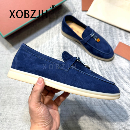 Summer Walk Moccasins Suede Loafers Shoes Women Spring Autumn Fashion Causal Leather Metal Pendant Flat Mules Shoes