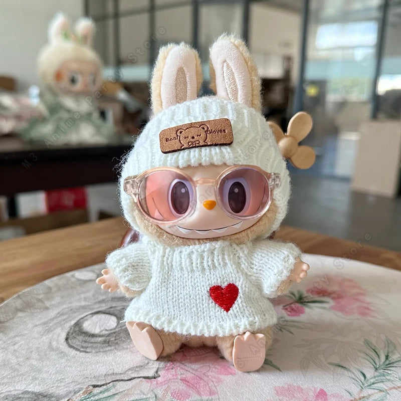 Doll clothes for Labubu Outfit 17cm Dolls Sitting Accessories Glasses Clothing Designer Kids Gift Sweater Hat Bag Set