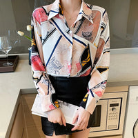 Chiffon Allover Printed Women's Blouses High Quality Long Sleeve Single Breasted Spring Summer Casual Lady Blouses