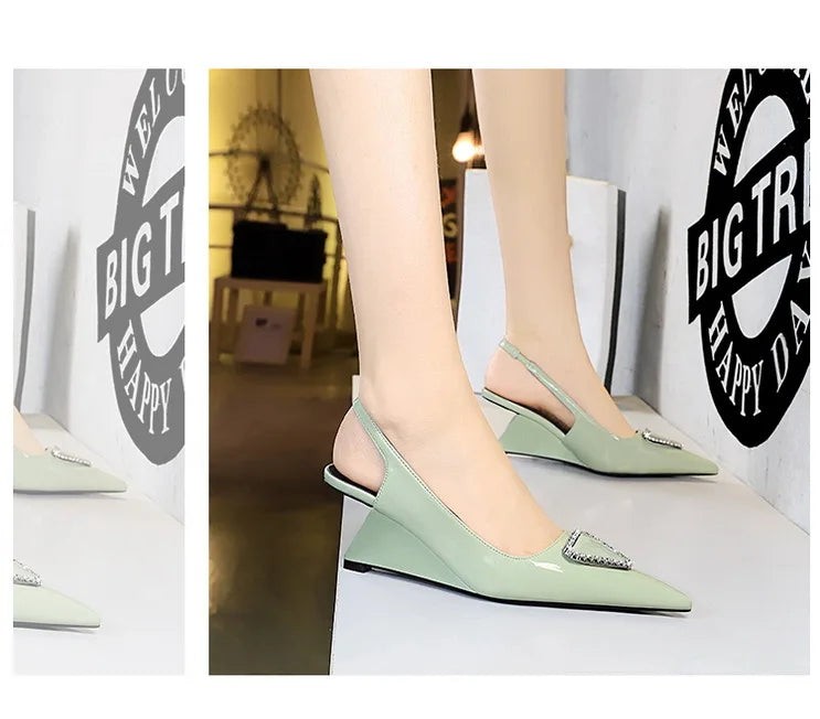 Spring Candy Fashion Pointed Toe Women Pumps Sling back Wedges High Heels Party Prom Mules Shoes