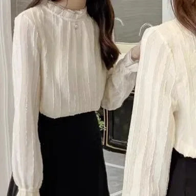 Elegant Lady Long Sleeve Half High Collar Base Shirt Fashionable Women's Top Quality Material Comfortable Fit