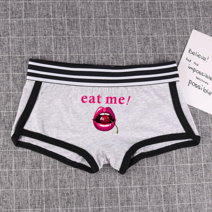 Fashion Girls Boxer EAT ME Cherry In The Mouth Cotton Underwear Sexy Boys shorts for Women Ladies Shorts Comfortable Home Panties - Natalia Home Fashion