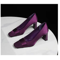Elegant Satin High Heels Square Toe Slip-On Chunky Heel Comfortable Women's Shoes for Party Fashion Footwear Summer Autumn