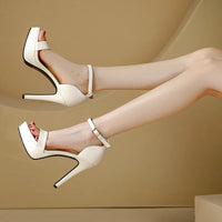 Women's Sexy Open-Toe Sandals High Heels 12.5cm Platform Party Shoes White Wedding Club plus Size Supper Flash