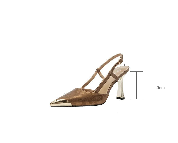 Women's Pumps Sexy Stiletto Sandals Fashion Metallic Pointed Toe Rear Hollow Out High Heels Single Shoes Lady Sandals