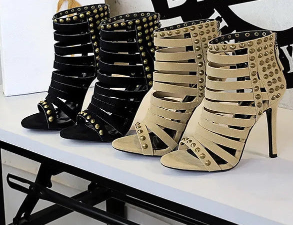 Rivet Roman Shoes, Retro Super High Heel Women's Shoes