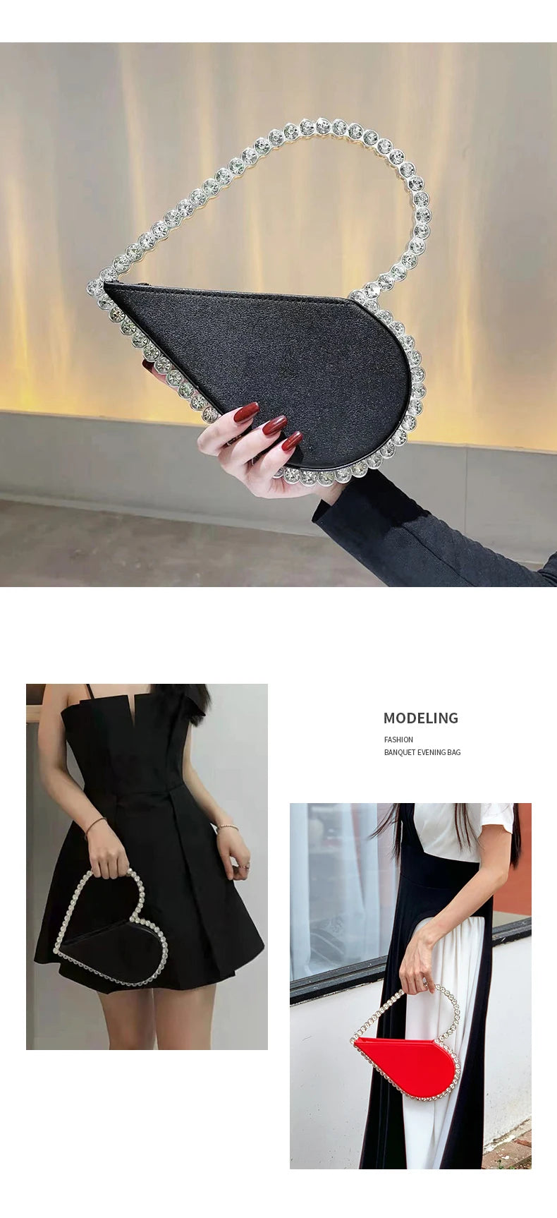 Mini Heart Shape Evening Bag Trendy Party Clutch Purse Women's Elegant Handbags For Party Prom