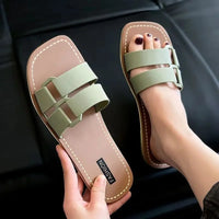 Flat Bottom Sandals Women's Outdoor Beachwear Slip-On Slippers Casual PVC Material Comfortable Flats - Natalia Home Fashion