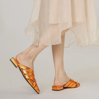 Hollow Woven Pointed Cool Slippers Women's Summer Thick Heel Outer Wear Bag Head Half Slippers Women Sandals