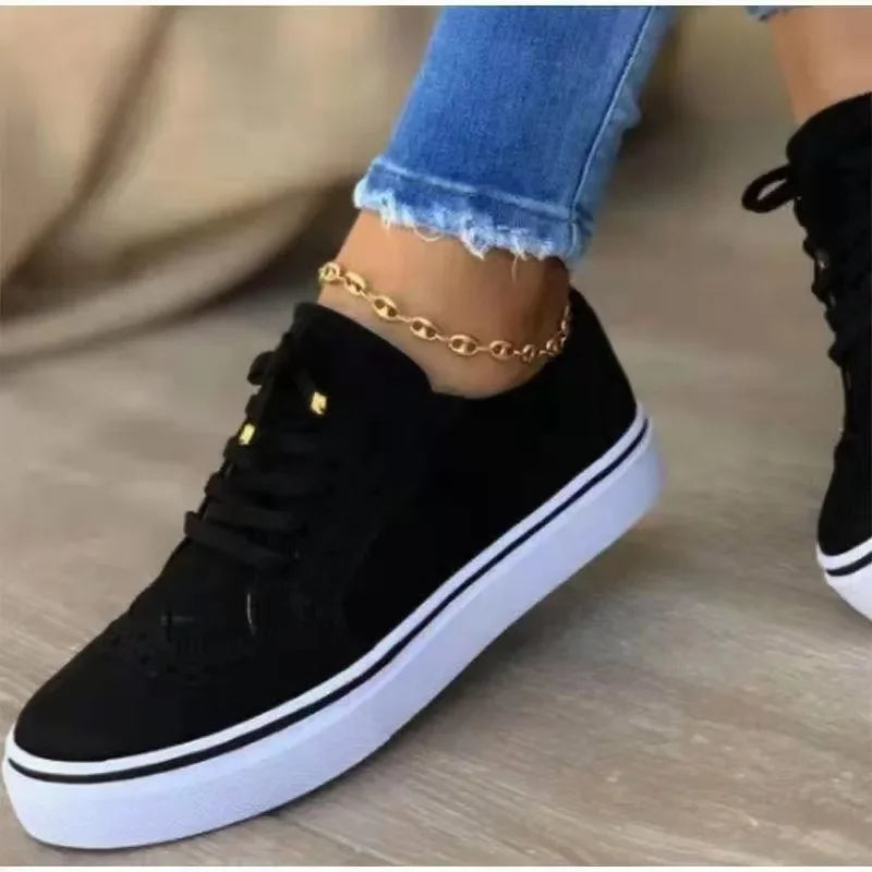 Women's Casual Shoes Comfortable Fabric Loafers Round Toe Lace Up Single Shoes PVC Sole