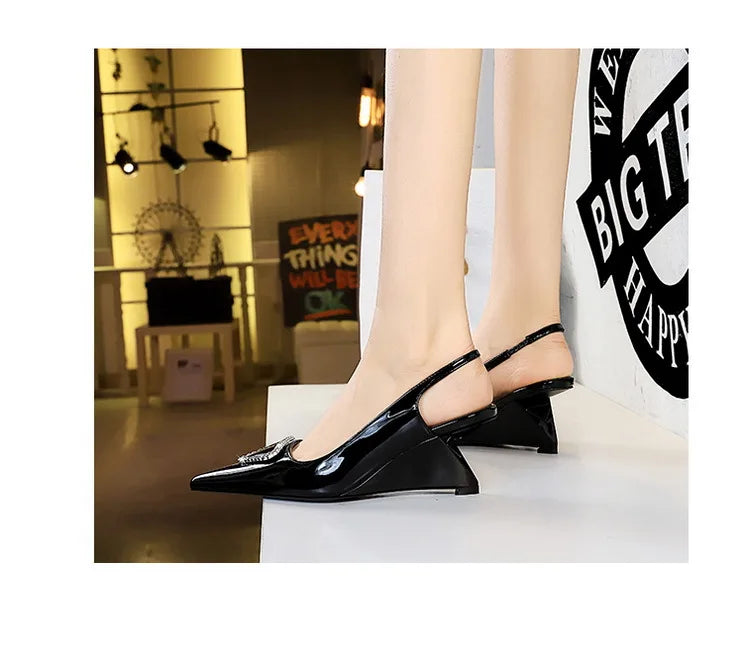 Spring Candy Fashion Pointed Toe Women Pumps Sling back Wedges High Heels Party Prom Mules Shoes