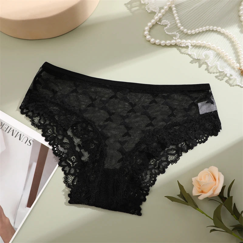 Women's Lace Panties Sexy Perspective Underwear Seamless Hollow Out Briefs Female Low Rise Floral Transparent Soft Lingerie