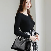 Fashionable Pure Color Basket Handbag Women's Commuter Bag Soft PU Leather Vintage Style Single Shoulder Bag with Internal Zipper
