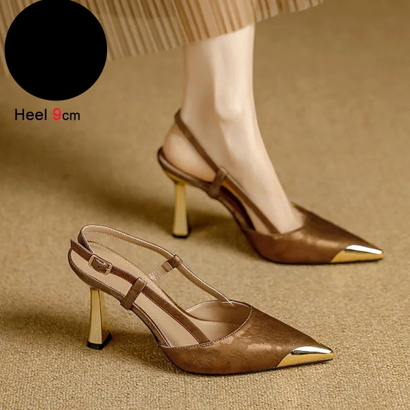 Women's Pumps Sexy Stiletto Sandals Fashion Metallic Pointed Toe Rear Hollow Out High Heels Single Shoes Lady Sandals