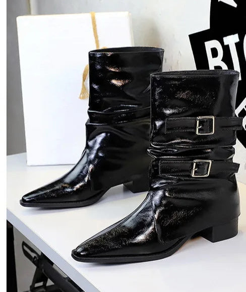 Pointed Fashion Women's Boots Retro Style Thick Heel Low Heel Medium Tube Women's Boots