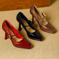 Comfortable Platform High Heels French Style Square Head Thin Strap Mule Women's Shoes
