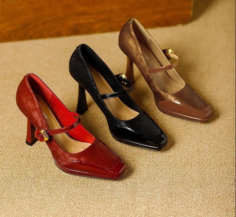 Comfortable Platform High Heels French Style Square Head Thin Strap Mule Women's Shoes
