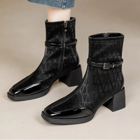 Women's Side Zipper Boot High Heel Short Boot Winter Mid-Calf Boot Chinese Style National Wedding Boot