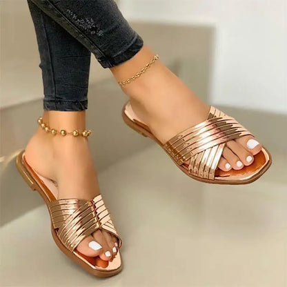Metal Cross Fashion Ladies Slippers Women Luxury Sandals Women Designers Outdoor and indoor Comfort slippers - Natalia Home Fashion