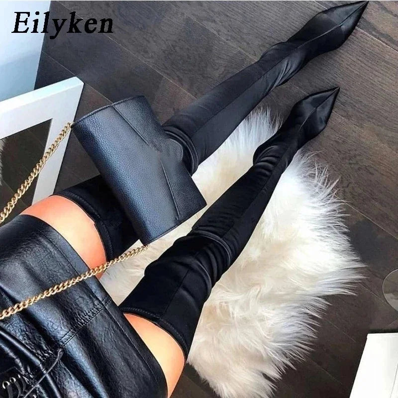 Black Thigh High Boots Over The Knee Elastic Stretch Boots Women Sexy Thin Heels Sock Boots