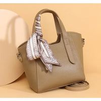 Pure Leather Cowhide Single Shoulder Crossbody Bag Ladies Handbag Fashion Bucket Bag Simple Basket Comes with Scarf