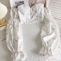 Chic Crop Tops Blouses Women Sexy Lady Slash Neck Flare Sleeve Floral Sweet Long Sleeve Crop top Shirts