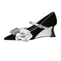 Metal Wedges 6 cm Women Pumps Flower Design High Heels Suede Sexy Party Shoes Buckle Ladies Shoes Women Wedges
