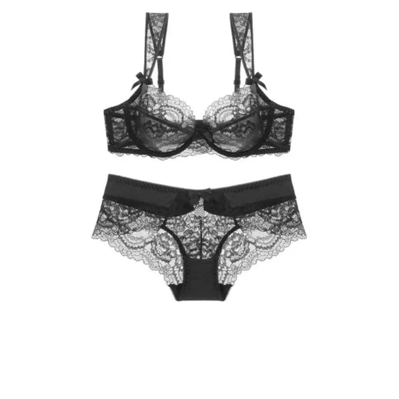 Comfortable Thin Brassiere Embroidery Bras Underwear Set Sexy C D Cup Plus Size Bra Set Women Lingerie Lace Black