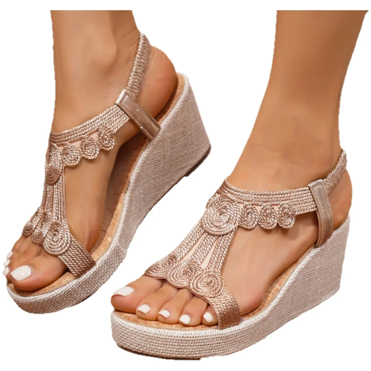 Bohemian Style Fashionable Casual Women's Sandals Platform Thick Heel round Toe Synthetic Leather