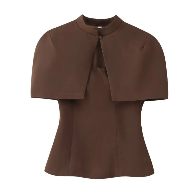 Fashionable French Style Two-Piece Set with off shoulder Top And Elegant Cape Lady Top Summer Casual Outfit for Young Women
