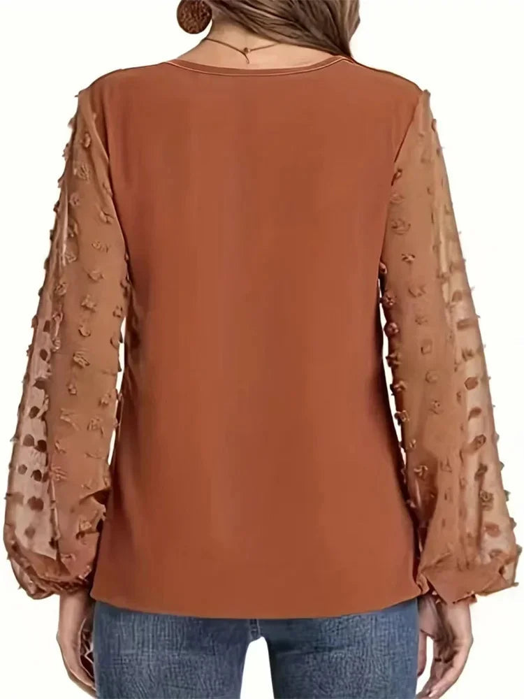 Nice Women Spring Summer Style Blouses Shirts Lady Casual V-Neck Long Lantern Sleeve Solid Color Blouse Tops Natalia Home Fashion    Natalia Home Fashion