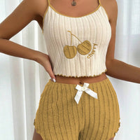 2 pcs Pajamas Set for Women Casual Simple Ground Wool Halter Vest Shorts Set Home Wear Sleepwear Lounger wear