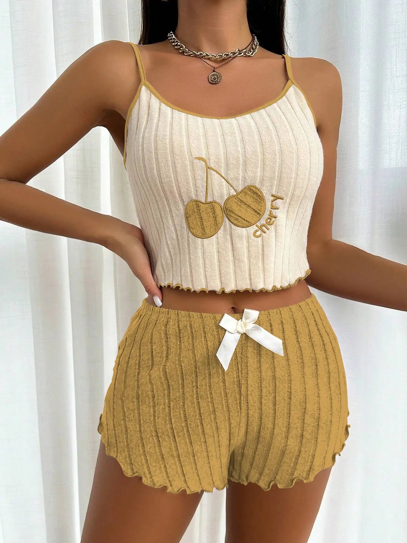 2 pcs Pajamas Set for Women Casual Simple Ground Wool Halter Vest Shorts Set Home Wear Sleepwear Lounger wear