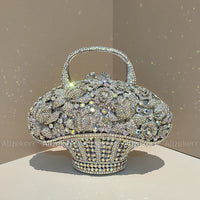 Flower Basket Crystal Evening Bags Women Luxury Designer Elegant Bling Rhinestone Metallic Clutch Purses Wedding Party