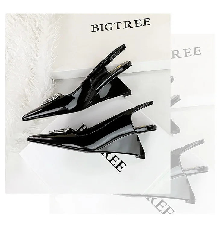 Spring Candy Fashion Pointed Toe Women Pumps Sling back Wedges High Heels Party Prom Mules Shoes