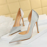 Shoes Woman Pumps Pointed Toe Shallow High Heels Snakeskin Satin Thin Heel Sandals Stiletto Party Shoes