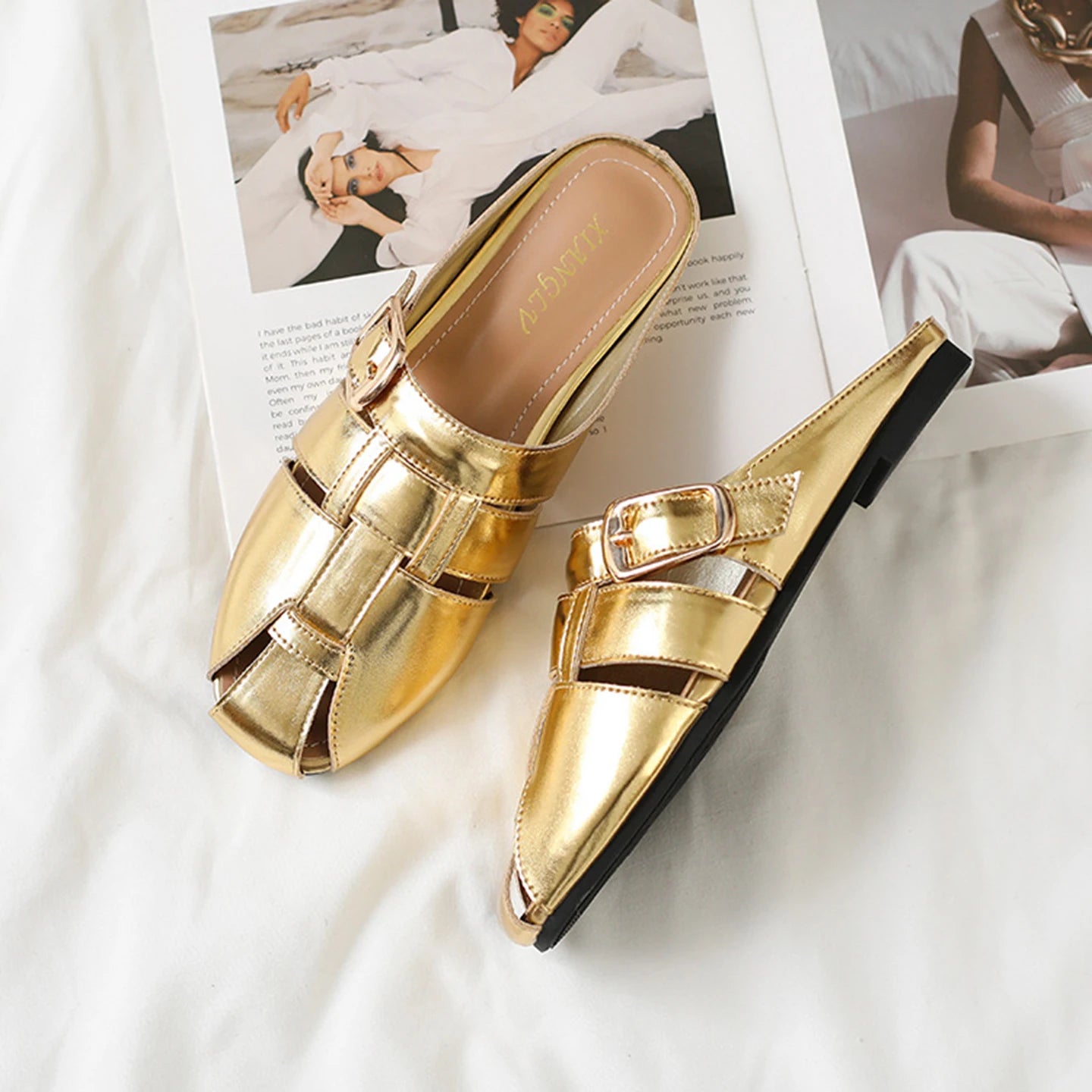 Designer Women Sandals Mules Summer Roman Slippers Fashion Buckle Woven Casual Soft sole Shoes