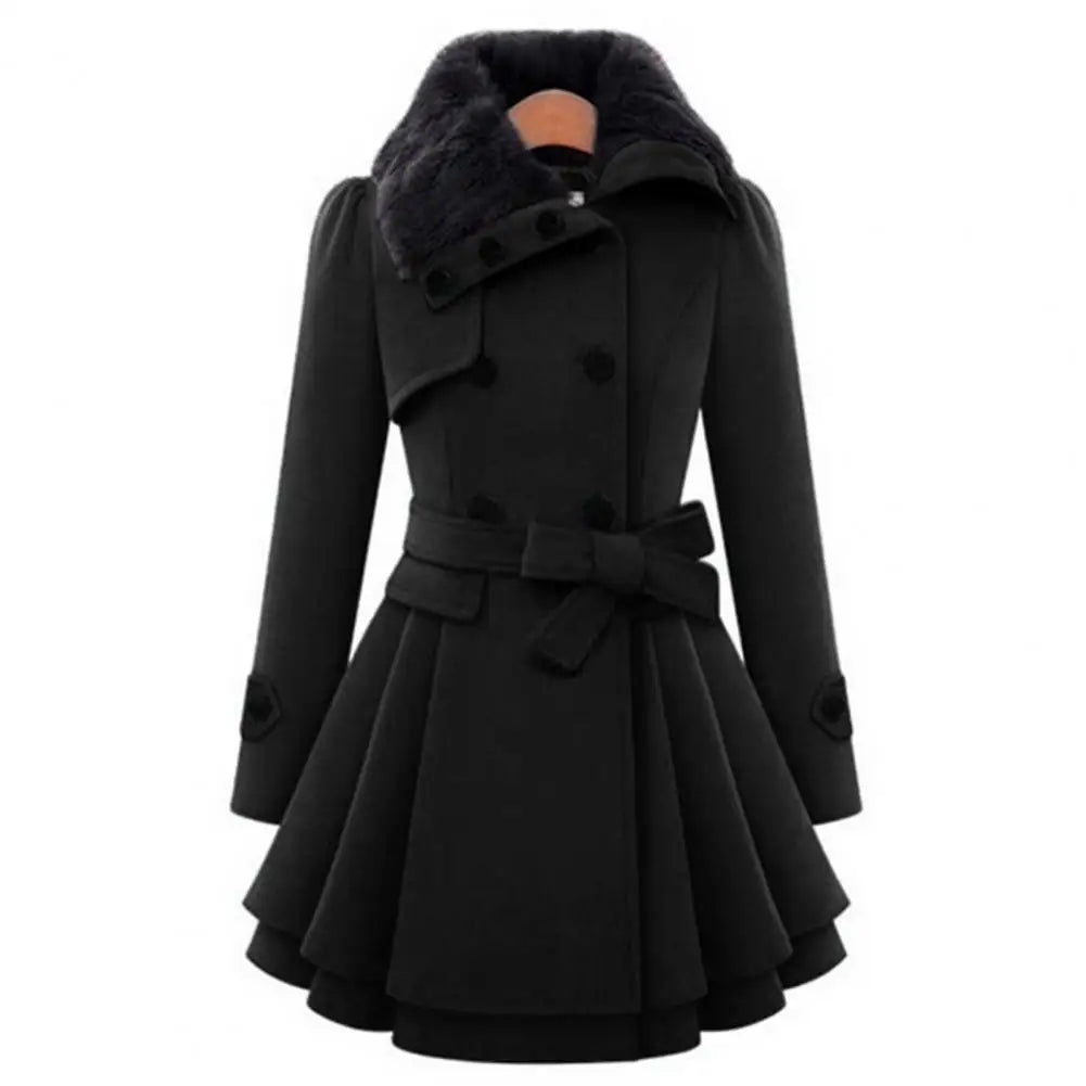 Women's Jacket Windbreaker Warm Plush Thick Clothes Double Breasted Belt Slim Lapel Coat - Natalia Home Fashion