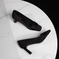 Elegant Satin High Heels Square Toe Slip-On Chunky Heel Comfortable Women's Shoes for Party Fashion Footwear Summer Autumn