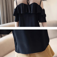 Loose Women's Chiffon Shirt round Neck Pure Color Mesh Five Sleeve Transparent Top Fashionable Small Shirt