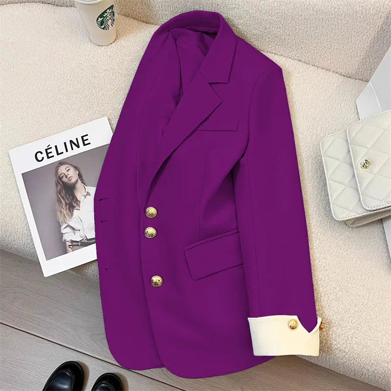 Fashion Women’s Casual Elegant Trendy Solid Color Single-breasted Long Sleeve Suit Blazers Female Clothes Coats Tops - Natalia Home Fashion