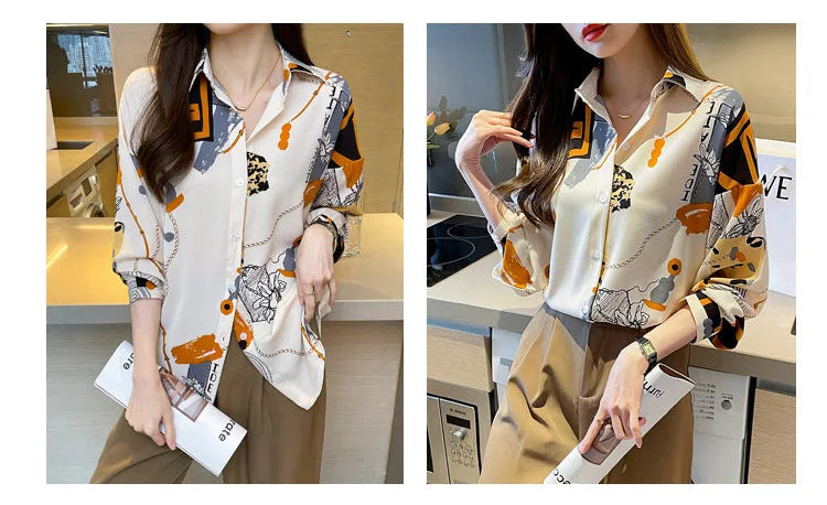 Spring Chiffon Shirt Women's Long-sleeved Printed Color Niche Chiffon