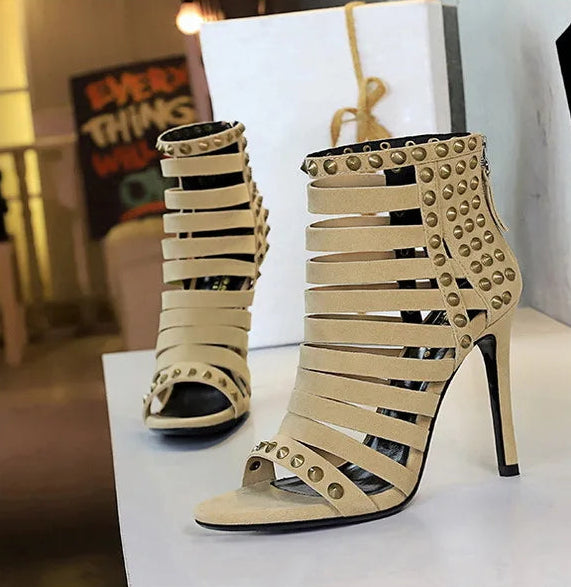 Rivet Roman Shoes, Retro Super High Heel Women's Shoes
