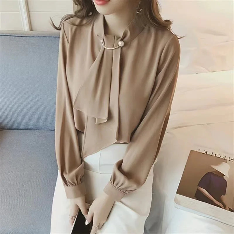 Summer Style Ring Buckle Design Lantern Sleeve Hooded Chiffon Long Sleeve Base Shirt Women's Top