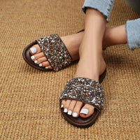 Women's New Round Head Luxury Water Diamond Women's Shoes Anti Slip PU Beach Dress Slippers