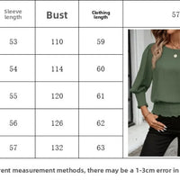 Women's Loose T-shirt Spring and Autumn New Solid Color Long-sleeved Lotus Leaf Sleeve Crew Neck Top Natalia Home Fashion    Natalia Home Fashion