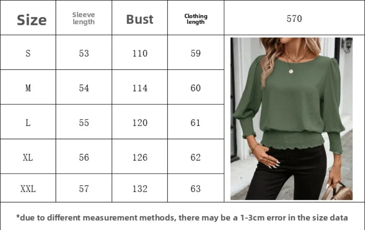 Women's Loose T-shirt Spring and Autumn New Solid Color Long-sleeved Lotus Leaf Sleeve Crew Neck Top Natalia Home Fashion    Natalia Home Fashion
