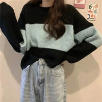 Retro Striped Loose Women's Sweater Design Sensation Lazy Style Short Knitted Shirt Age Reduction Small Audience