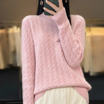 Thickened Pure Wool Knitted Sweater Women's Pullover Half High Collar Cashmere Base Layer Style