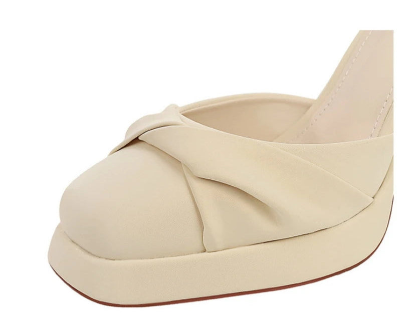 One-Strip Ultra-High Heel Sandals Platform Thick Heel Bow Women Shoes Square Toe Shallow Mouth Hollow Shoes